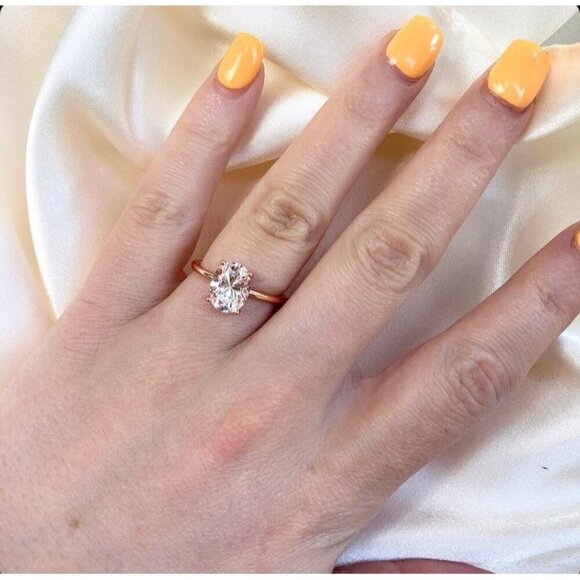 2 Ct Goose Egg Moissanite Engagement Ring Rose Gold 925 Sterling Silver - Picture 5 of 5